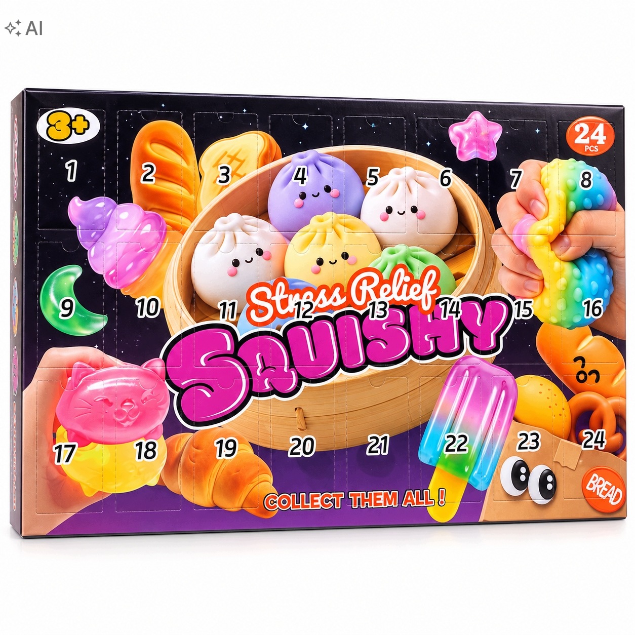 Адвент-календарь SquishySquishies, 24 мялки squishy разных форм, от 3 лет