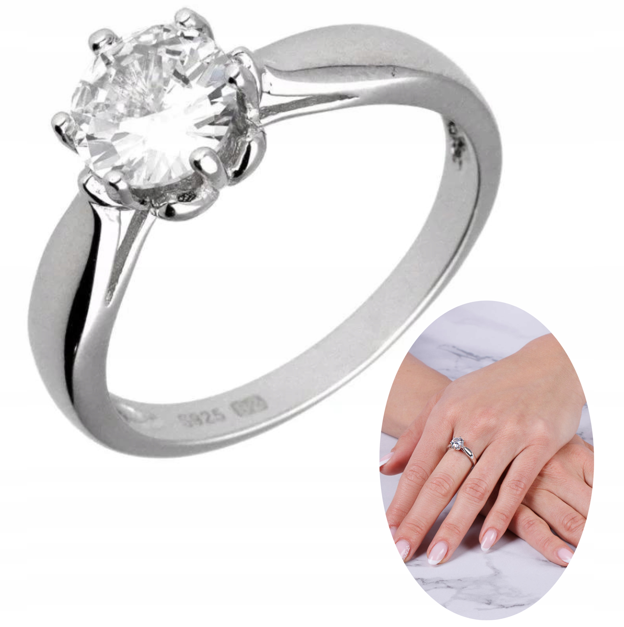 

Pierścionek Srebrny z cyrkonią dużą zaręczynowy