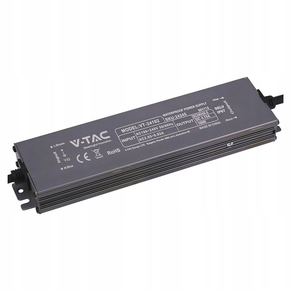 V-tac Napájecí zdroj pro Led, hermetický Slim 100W 24V 4.15A IP67, filtr Emi