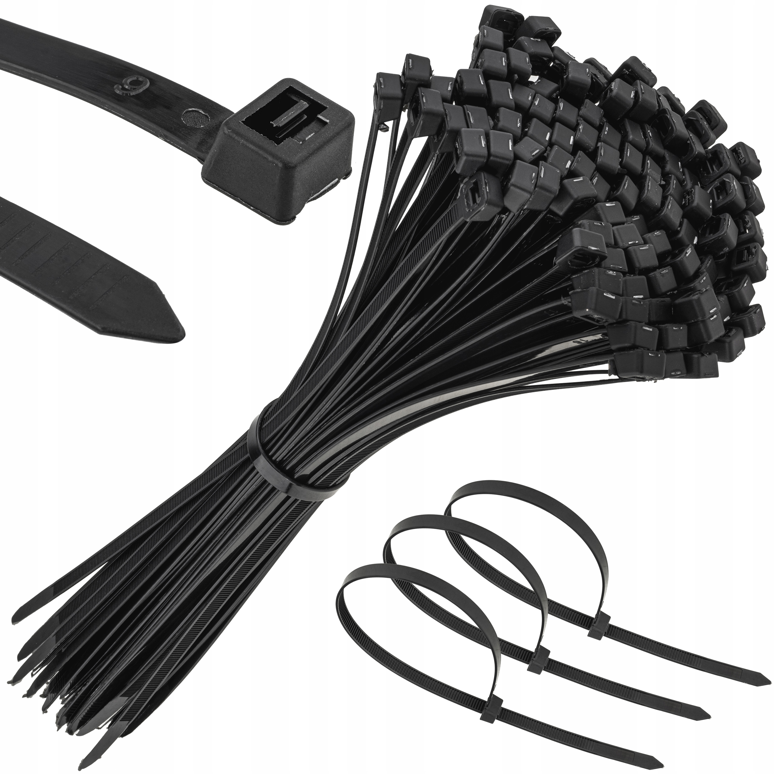 Mocne Opaski Zaciskowe Kablowe Trytki Trytytki Czarne Taśma 7.6X350 100 Szt