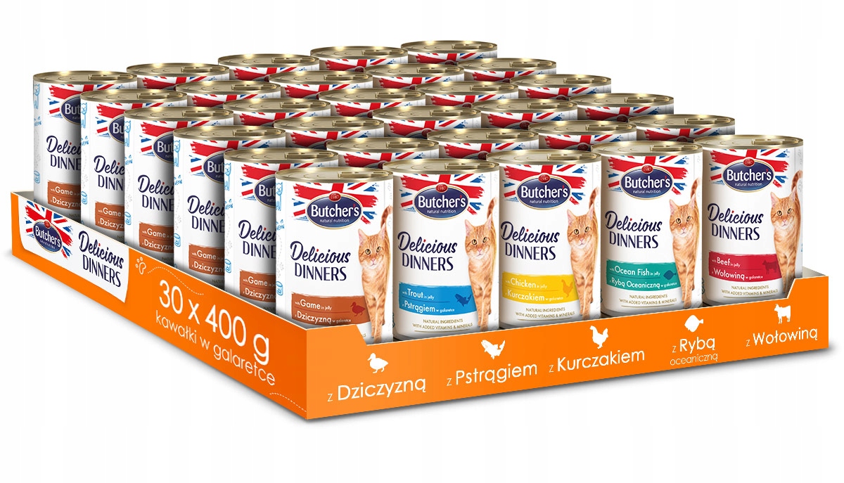 Karma mokra dla kota, zestaw na miesiąc Butchers Delicious Dinners 30x400g