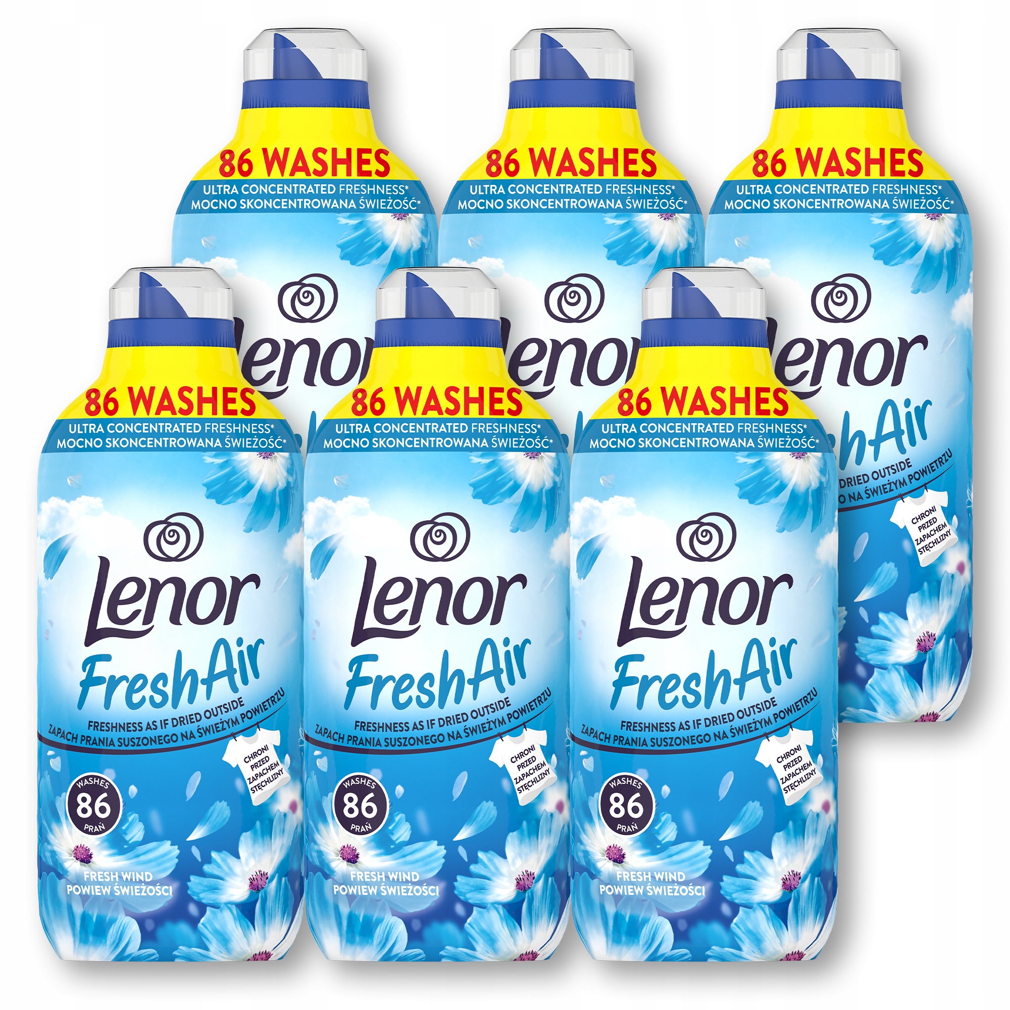 6 x Lenor Fresh Air Effect Płyn do płukania tkanin 86 prania, Fresh Wind
