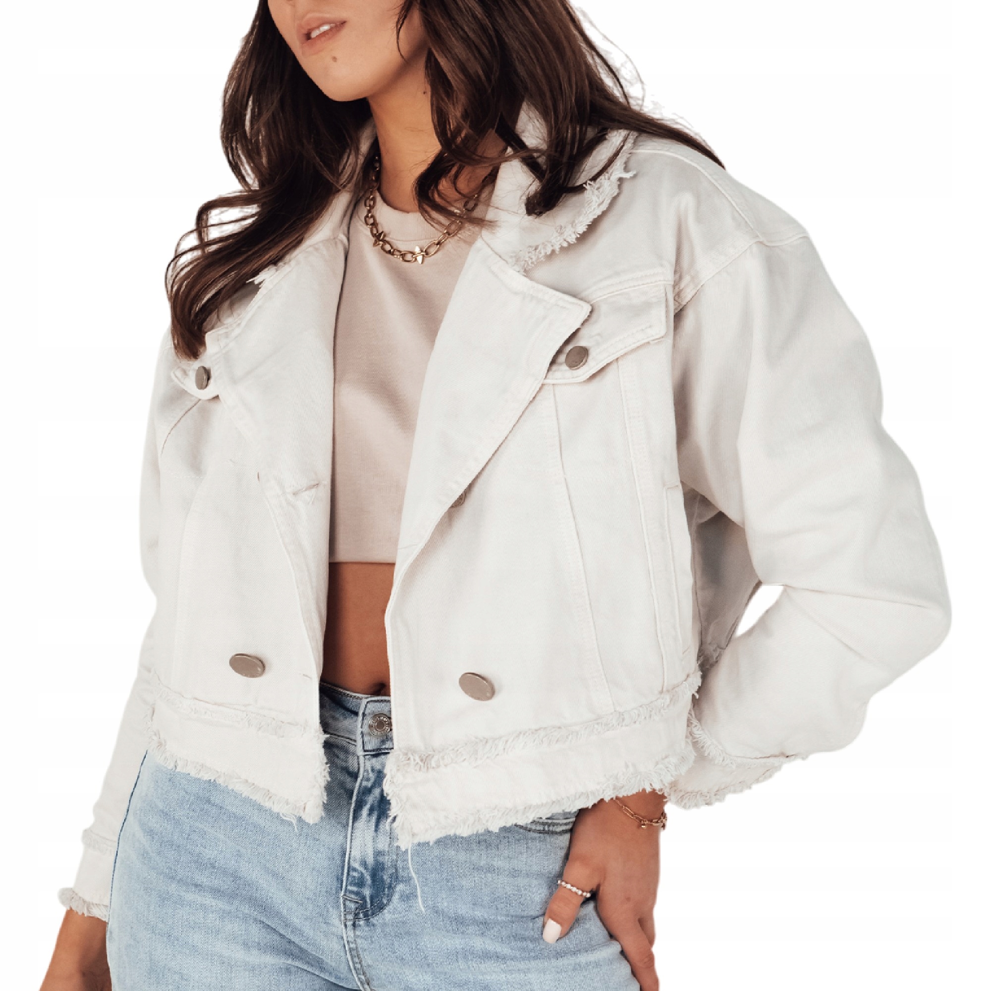 Kurtka Damska Jeansowa Jasnobeżowa Katana Oversize TY4124 S/m