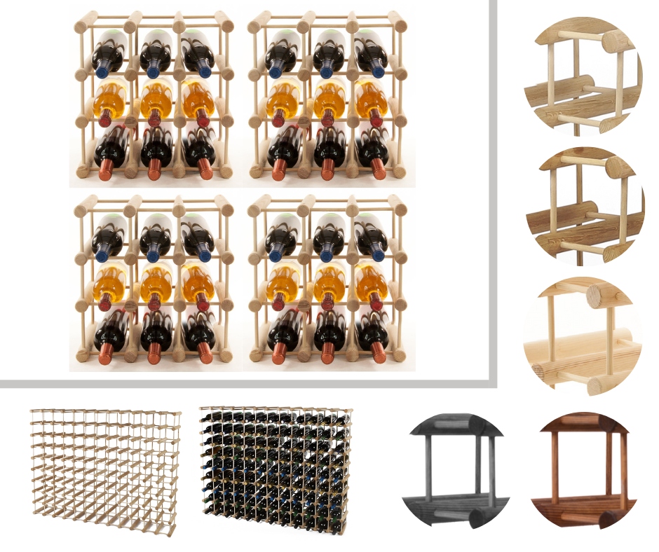 Regál na víno dřevěný stojan na víno Modulární regál na alkohol 36+9 bot