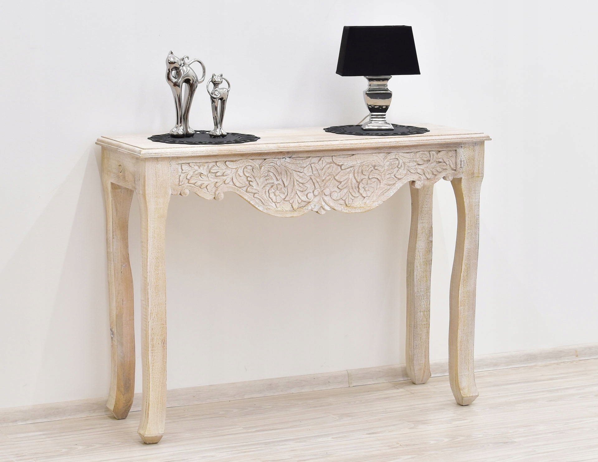 Konsola kolonialna indyjska lite drewno mango ręcznie rzeźbiona bielona Kod producenta 0051-INDI-7