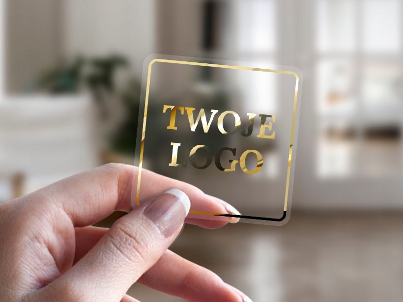 Złocone Naklejki przezroczyste z Twoim Logo, 5x5cm 100szt EAN (GTIN) 5904933386550