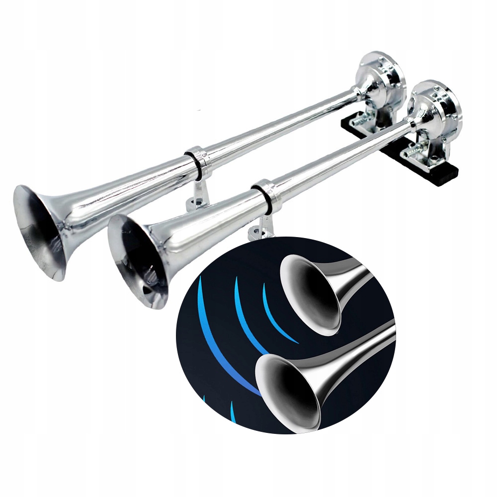 17" Dvojitý klakson pneumatická trubka chrom s kompresorem 600 dB