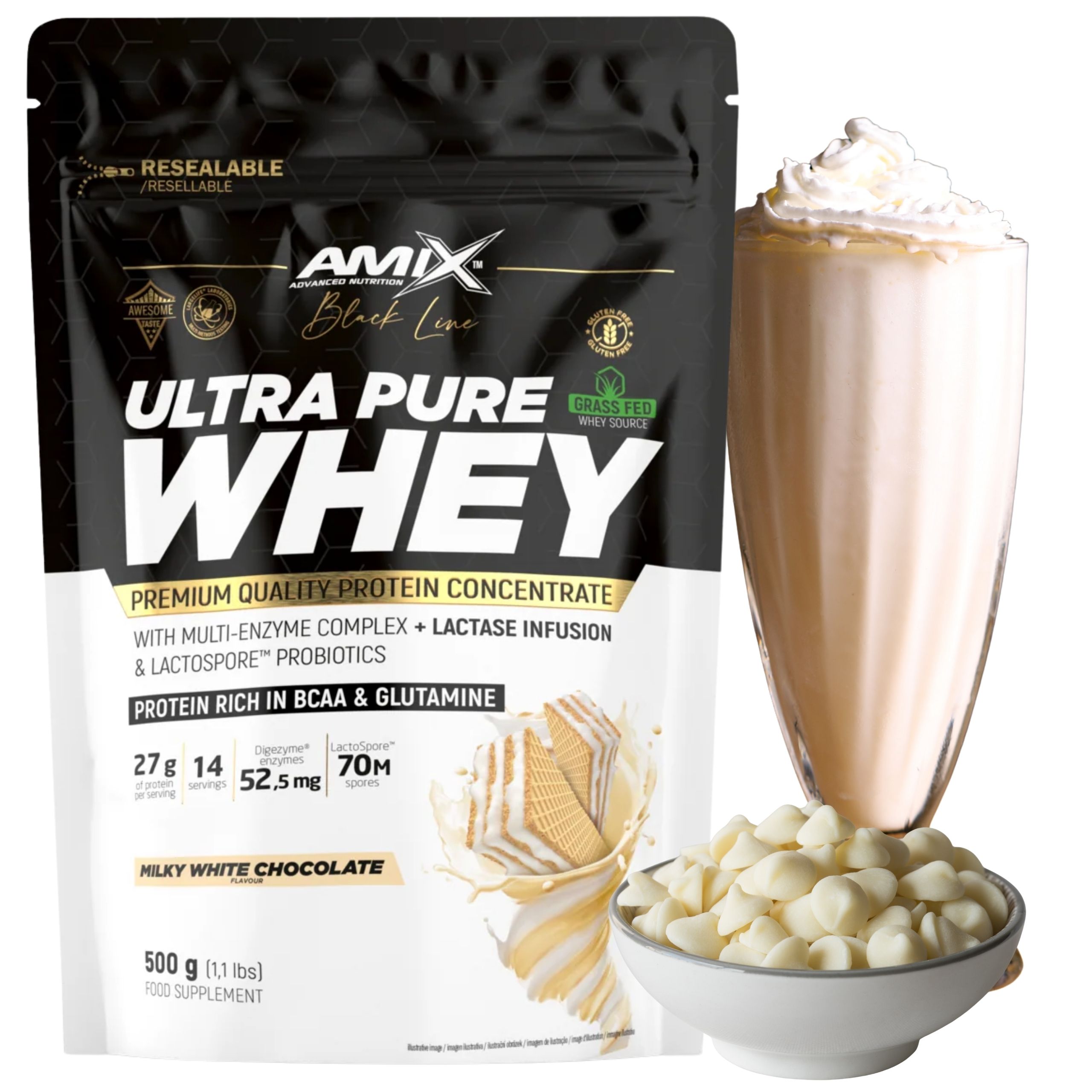 Protein Wpc Pure Whey Digezyme 500 g Bílkoviny s příchutí Bílá Čokoláda