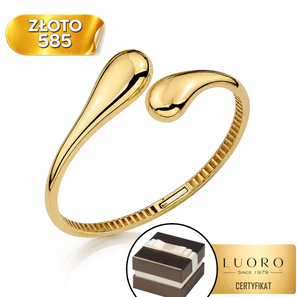 Zlatý Náramek 585 14K Tvrdý, Hladké Slzy, Elegantní, Jemný
