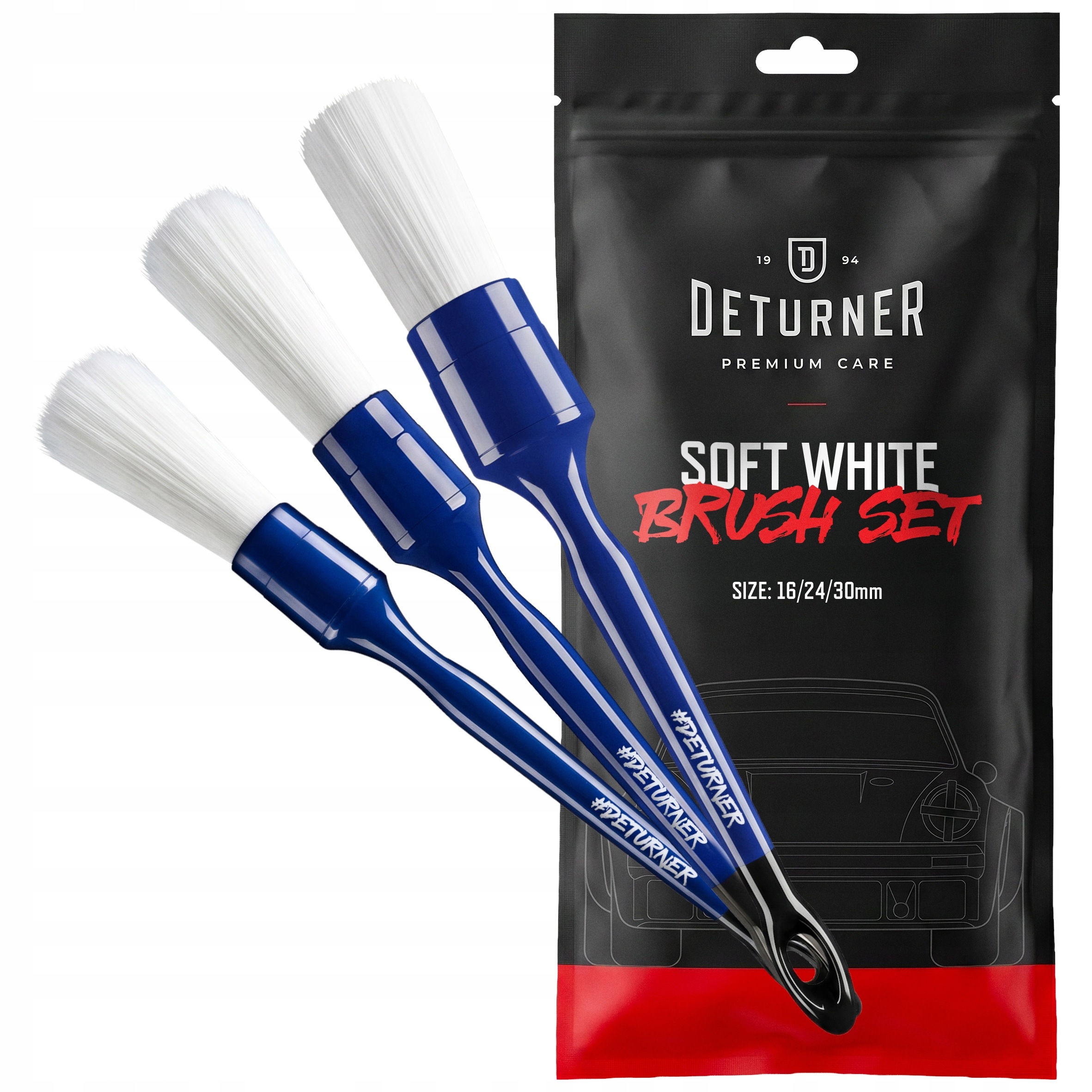 Pędzelek Detailingowy Deturner White Soft Brush Set 16/24/30mm Zestaw
