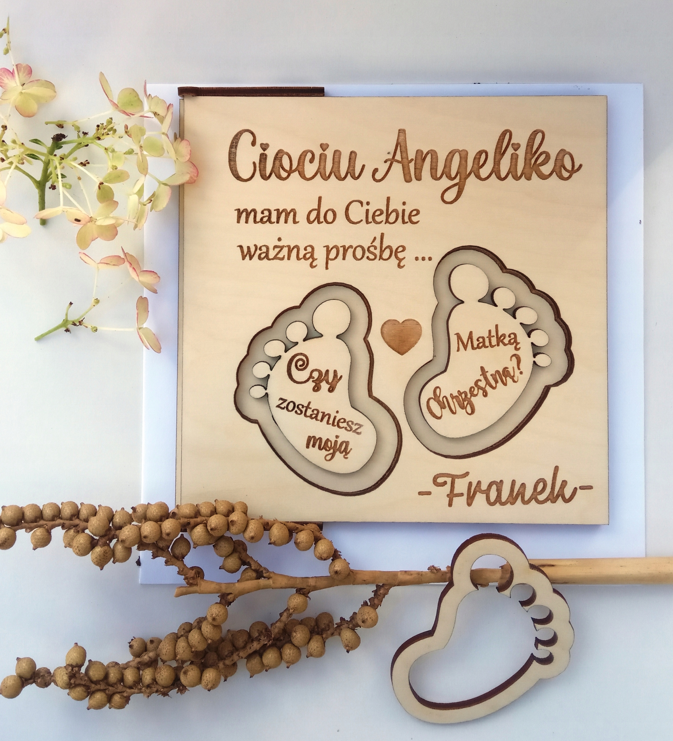 ZAPROSZENIE CIOCIU ZOSTANIESZ CHRZESTNĄ CHRZEST 3d Szerokość produktu 12.5 cm