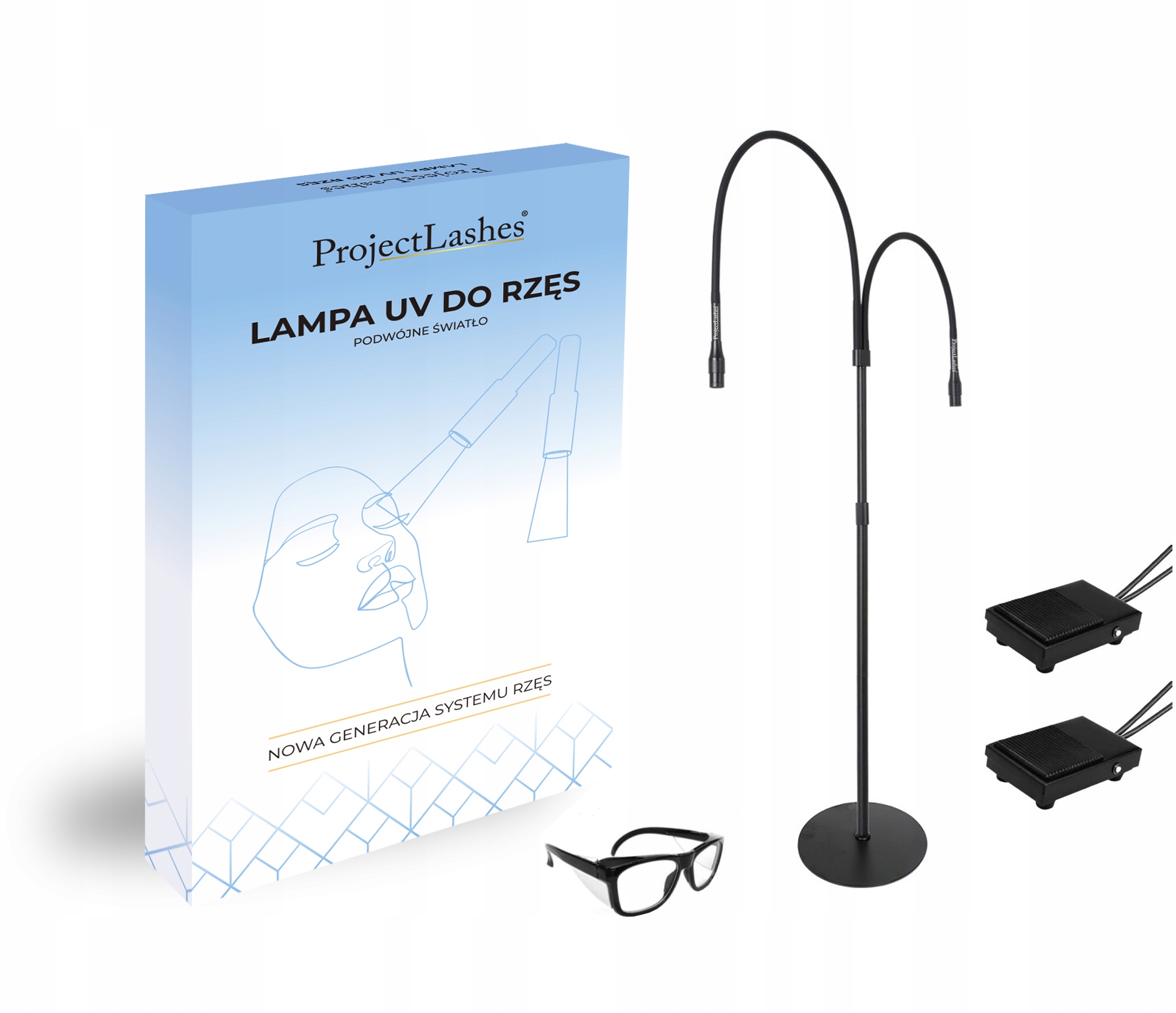 Dvojitá Uv lampa pro prodlužování řas ProjectLashes brýle Černá