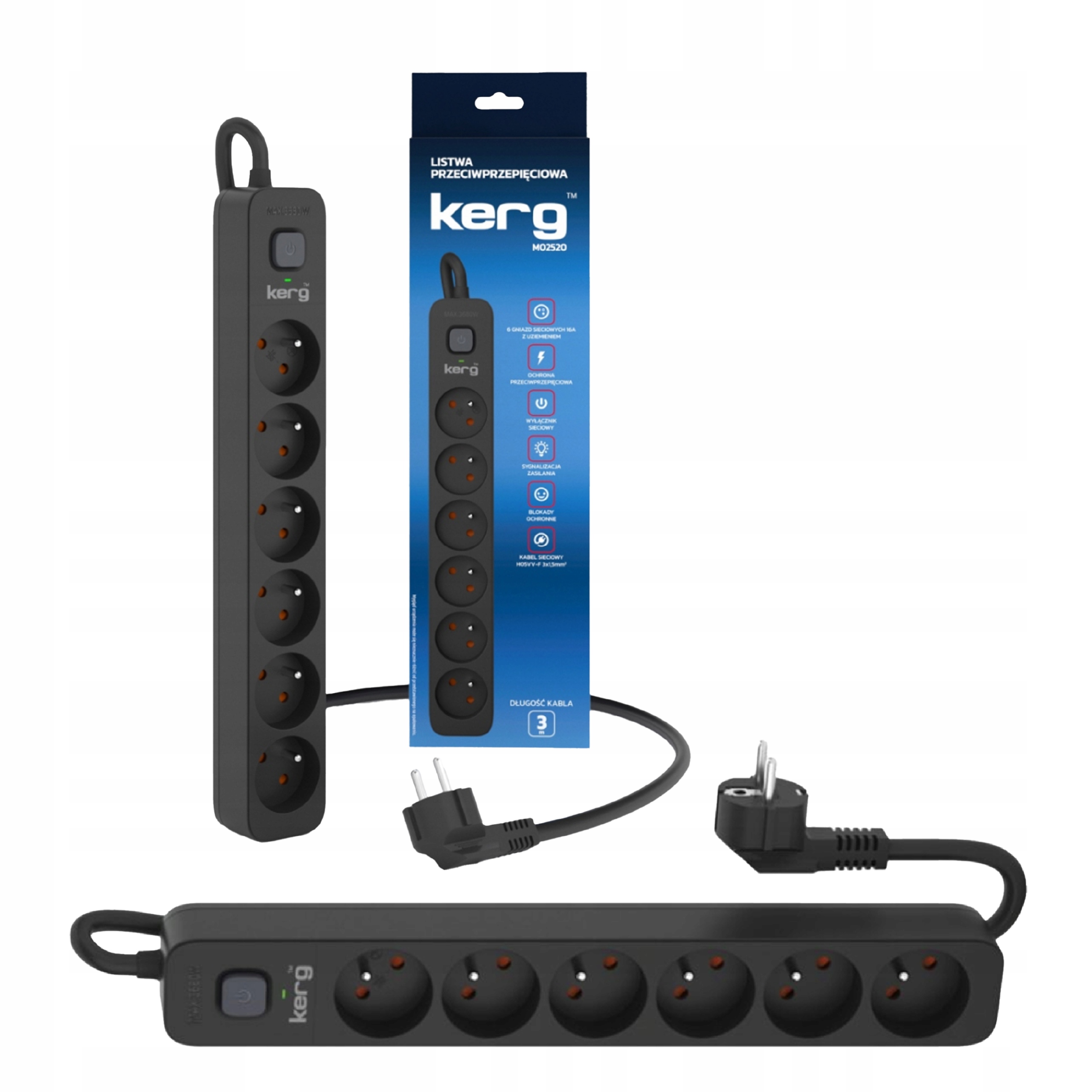 Listwa zasilająca Hsk Data 6 gniazd czarna 3 m