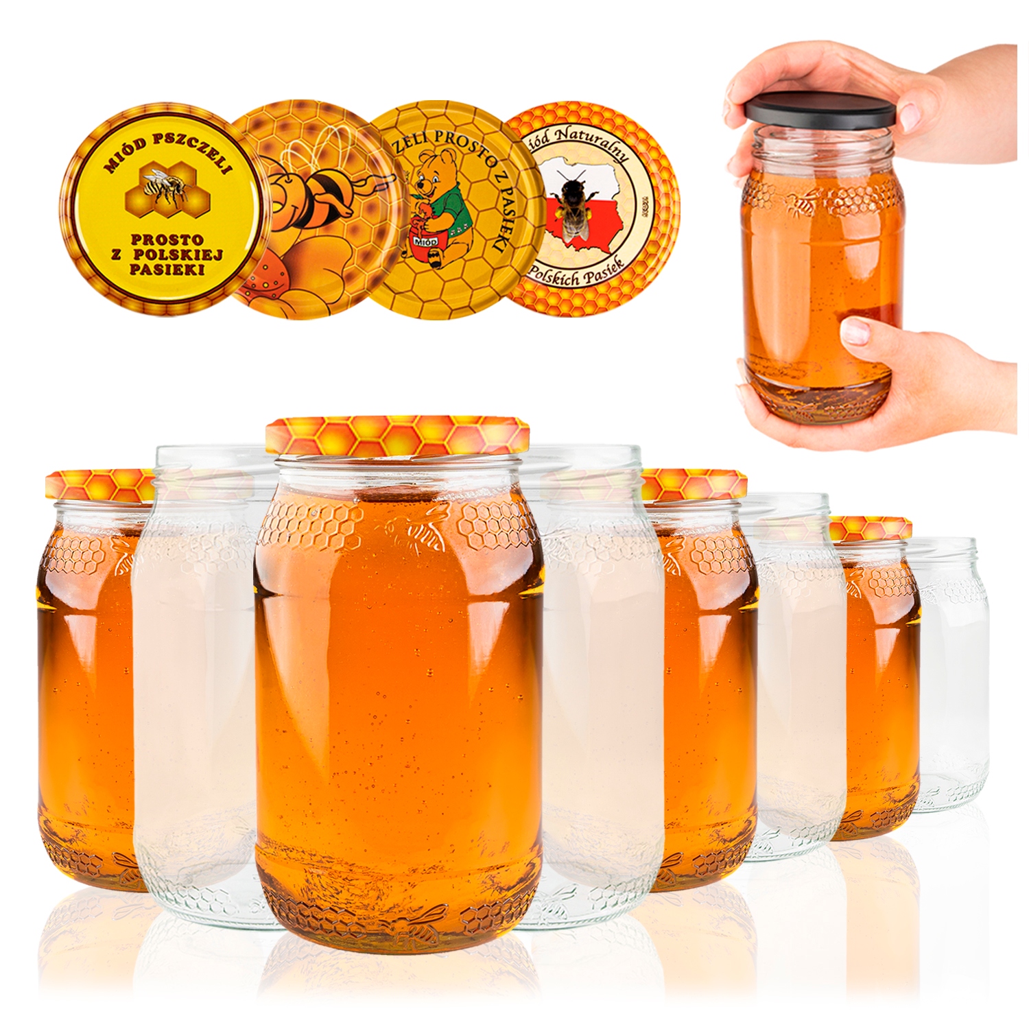 64 x Sklenice Na Med Včelka Na Zavařeniny Nádoba Na Med 900 ml Dárek