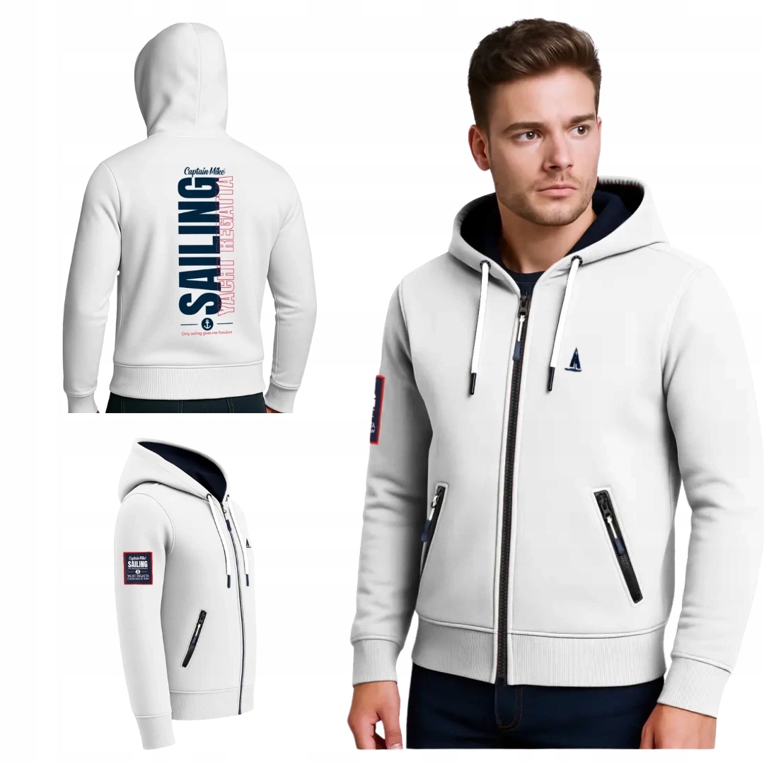Pánská mikina s kapucí rozepínací bílá Sailing Captain Mike XXL