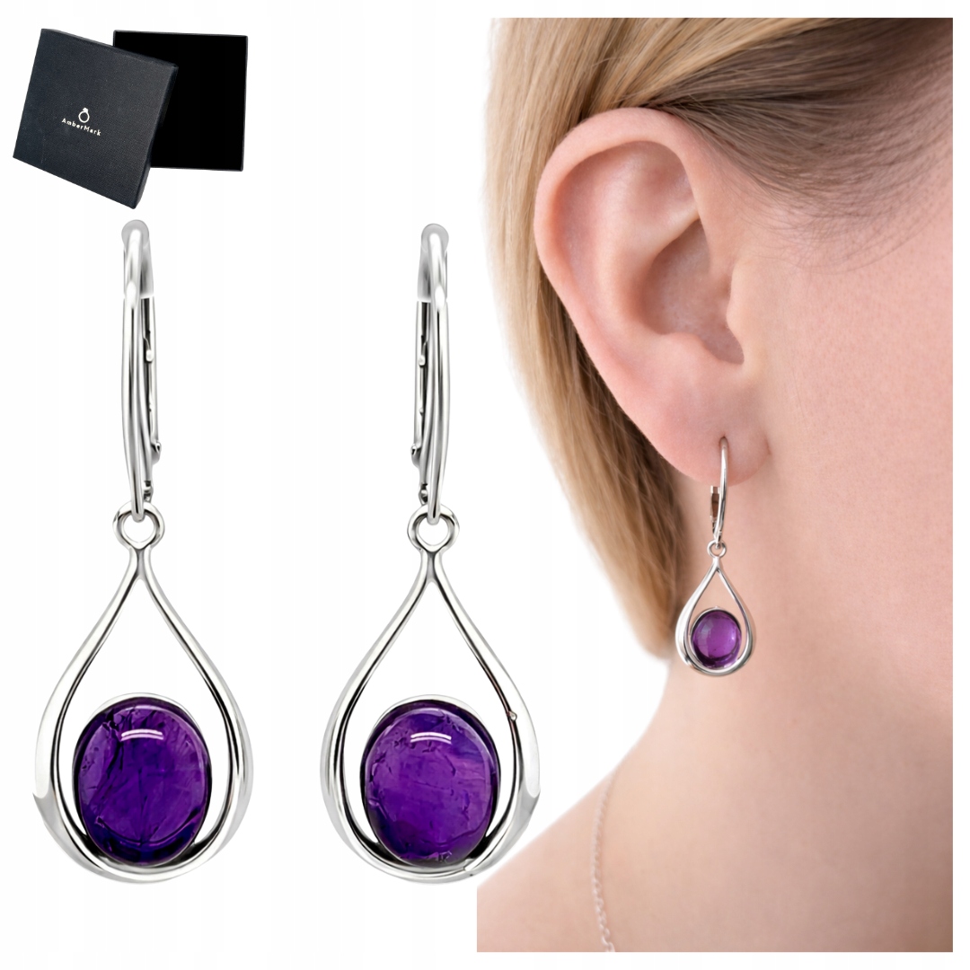 Stříbrné náušnice s ametysty stříbrné 925 závěsný fialový kámen