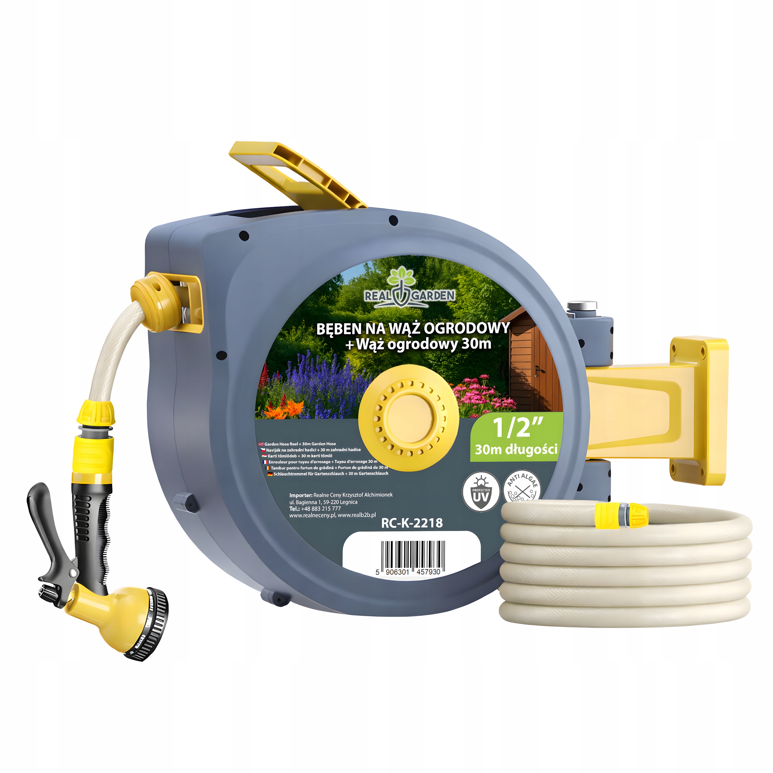 Automatický navíjač bubna na záhradnú hadicu Nástenný navíjač 1/2" 30 m Sada