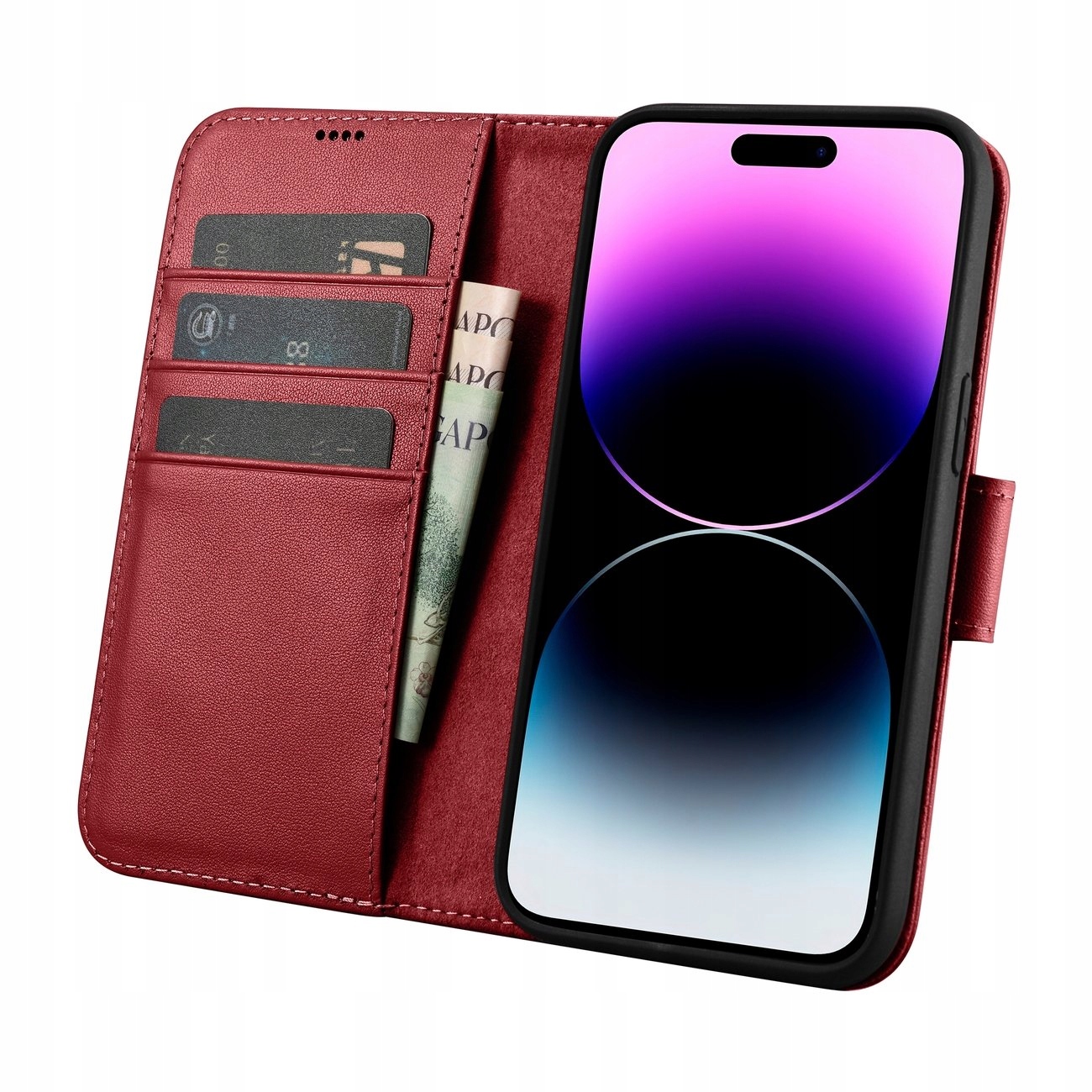 2w1 etui skórzany pokrowiec z klapką iPhone 14 Pro Max Anti-RFID Wallet Cas