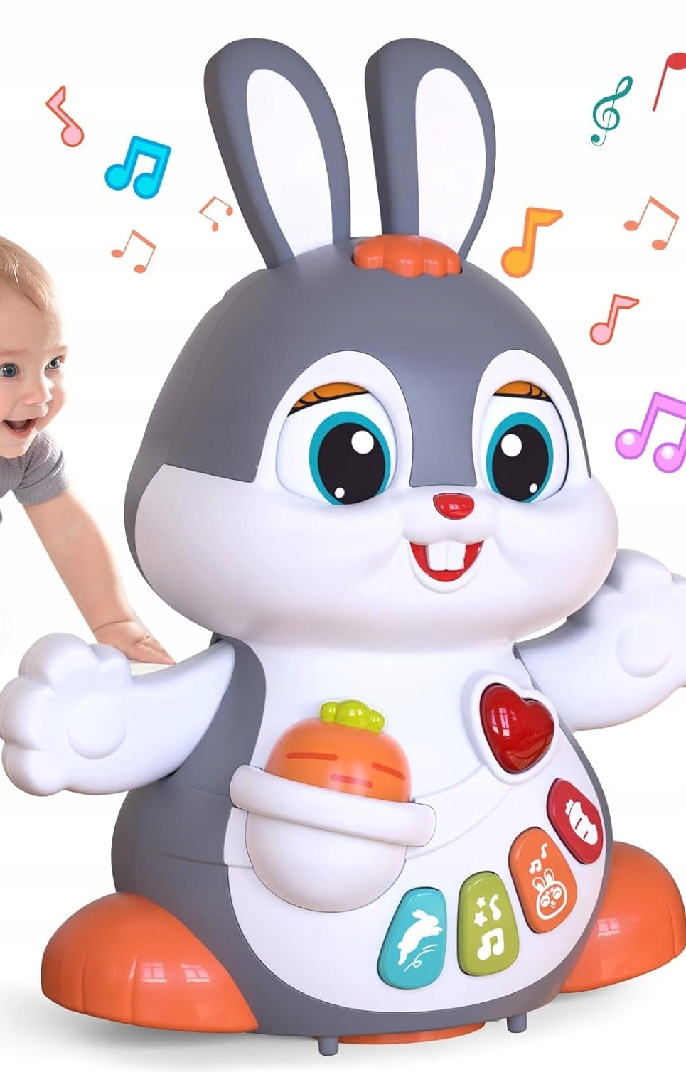 KRÓLICZEK INTERAKTYWNY MUZYCZNY RACZKUJĄCY ZE ŚWIATŁAMI DLA DZIECI OD 12M+
