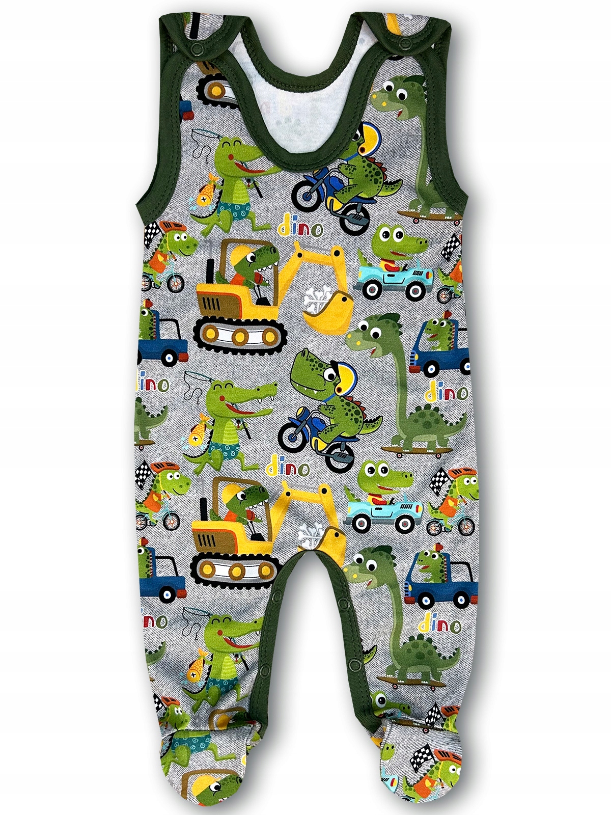 ŚPIOCHY śpioszki ROZPINANE 74 PIŻAMKA niemowlęca PAJAC b/r w DINOZAURY