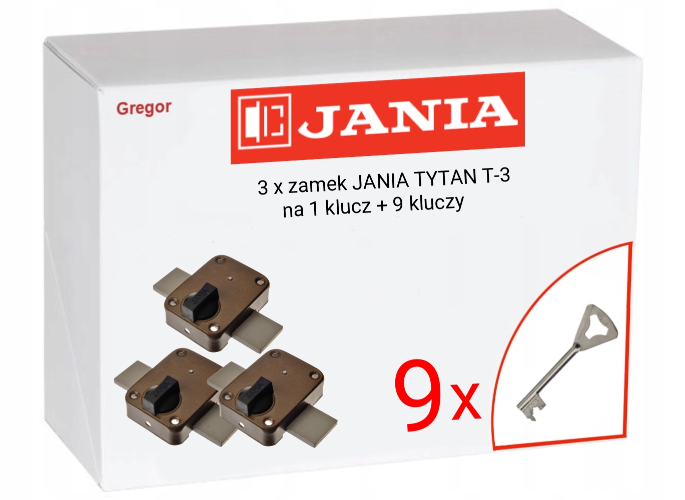 

3 x zamek Jania Tytan T-3 na 1 klucz 9 kluczy