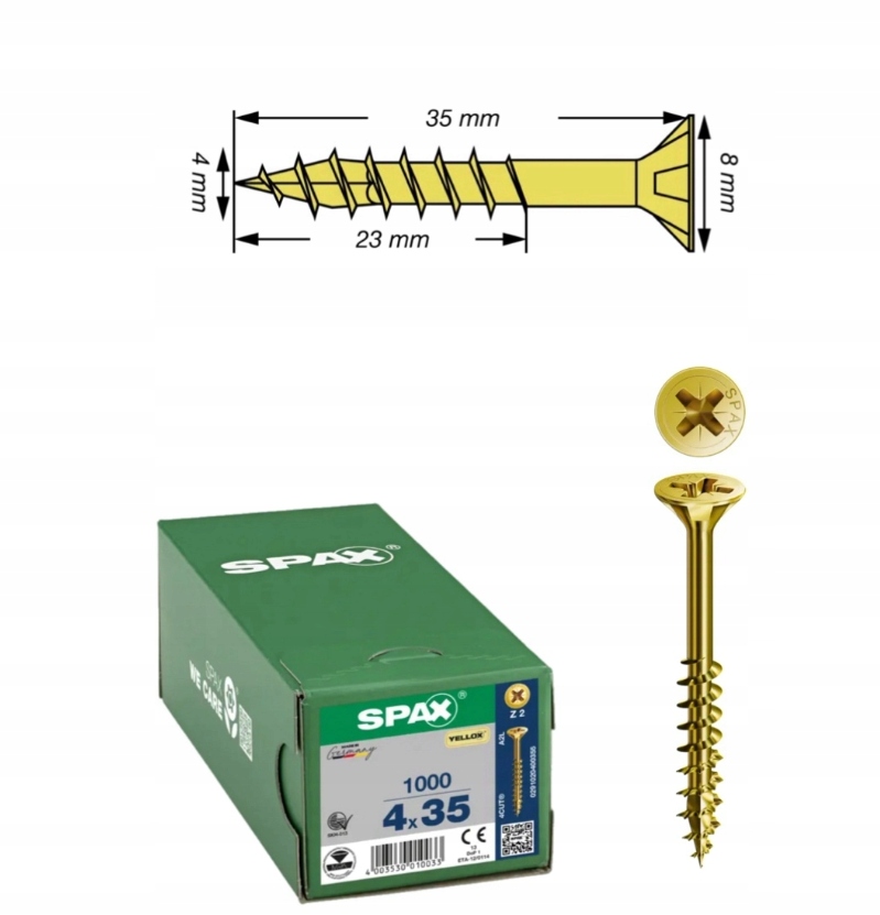 Univerzální šroub na dřevo (zlatý) Spax 4 x 35 mm Yello-x 1000 ks