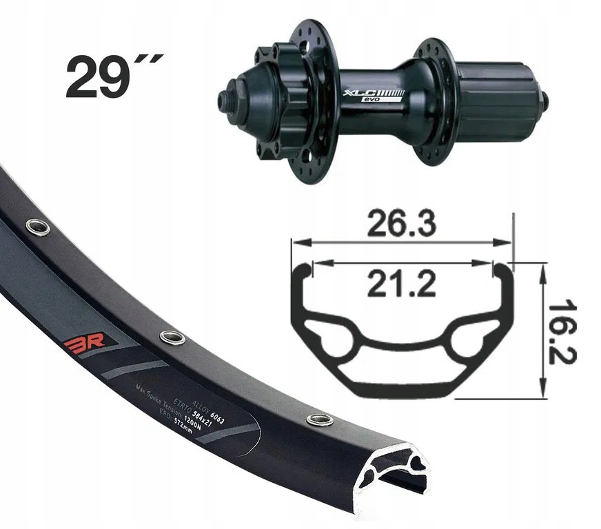 Koło tylne 29" XLC Evo DC22LW 6-otw pod tarcze Qr 32L Rodi Black Rock Disc