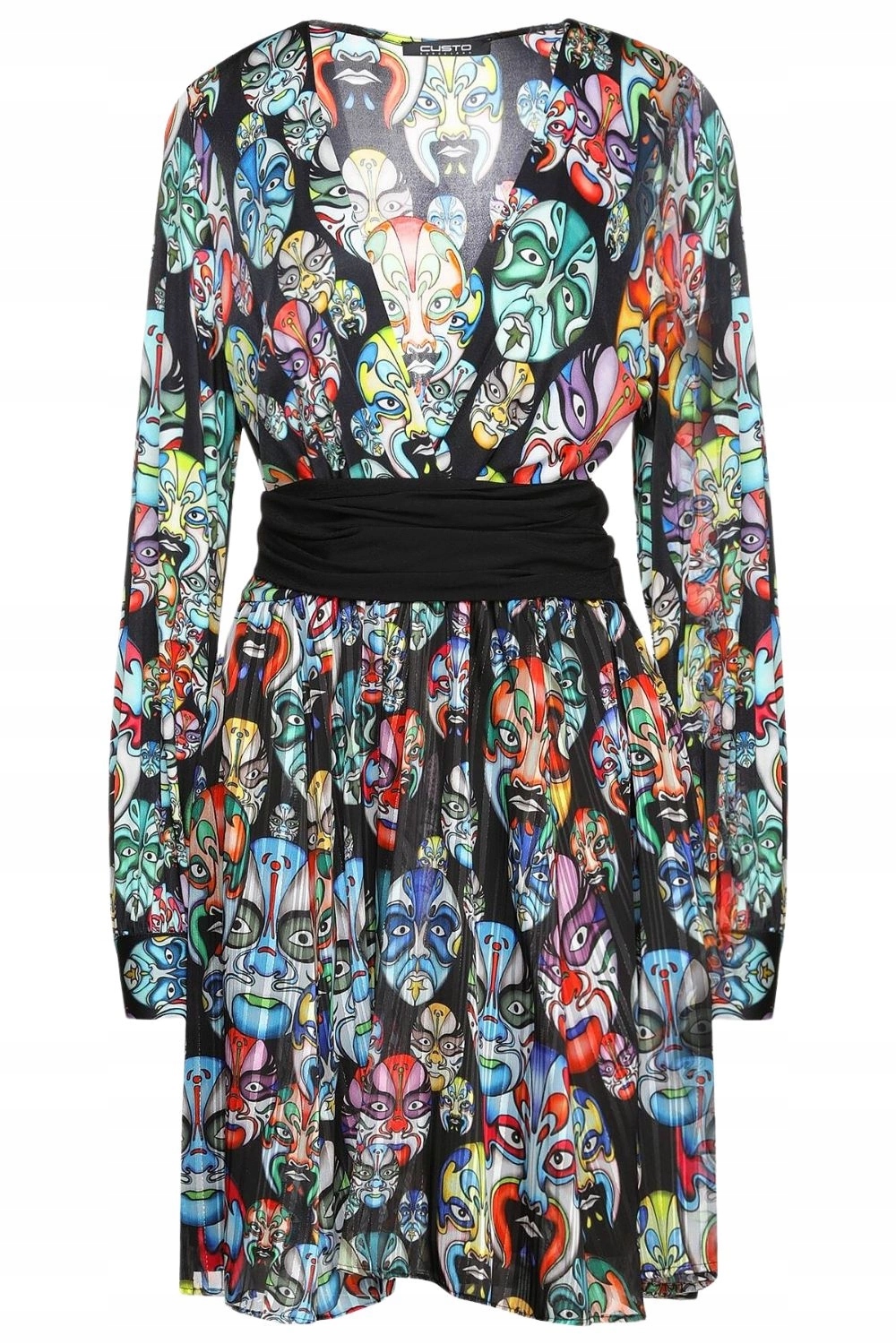 Šaty Custo Barcelona plisované s páskem, barevný potisk vel. M 42