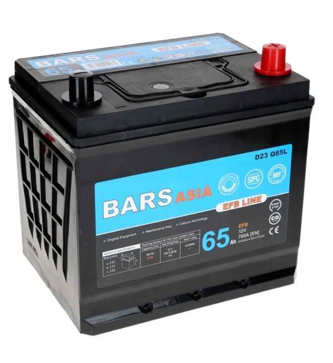 Akumulator Bars EFB 65Ah/700A D23 Q85L Japan Start&Stop +P