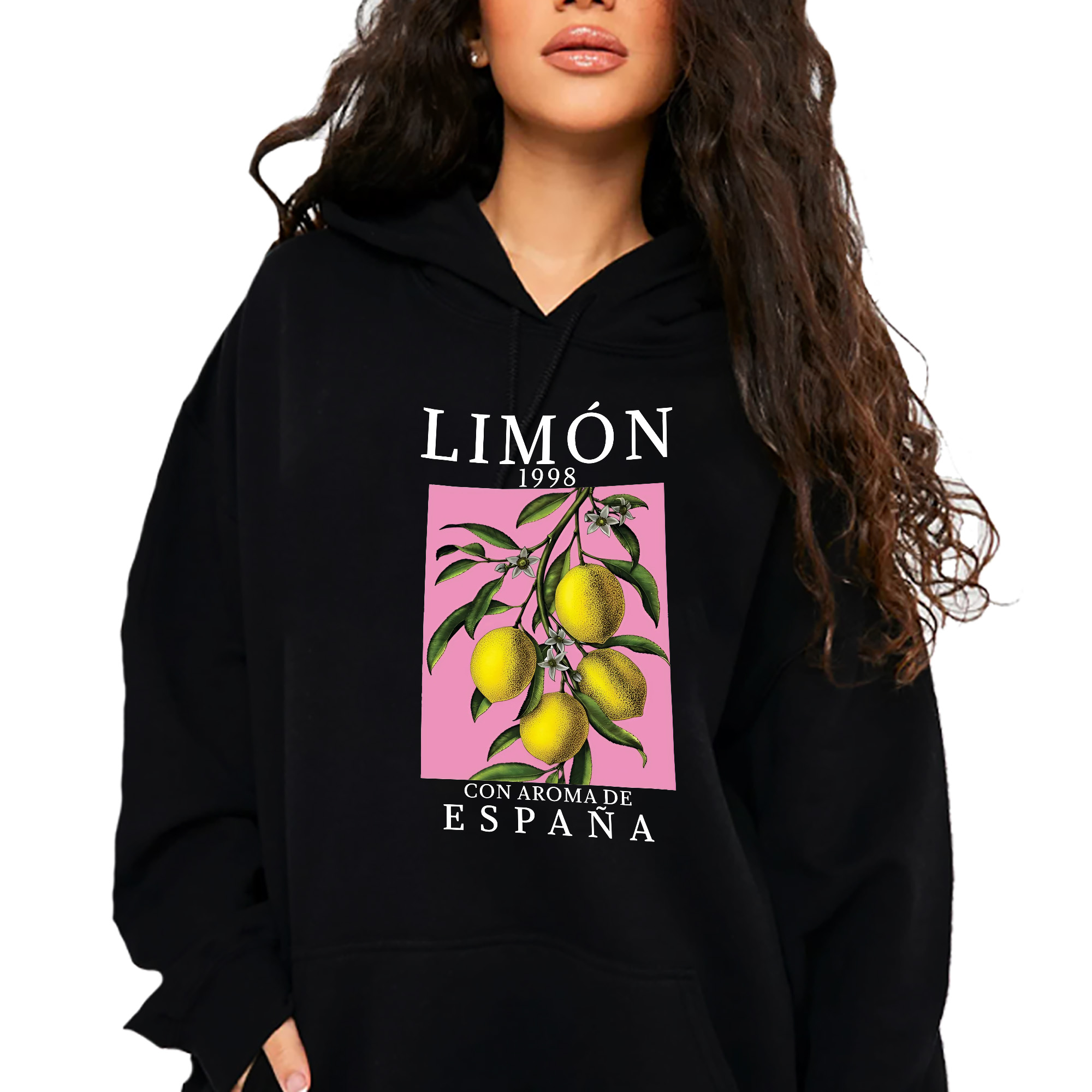 Černá bavlněná ležérní Mikina S Kapucí na zimu, módní limetkově-citrónová Vel L