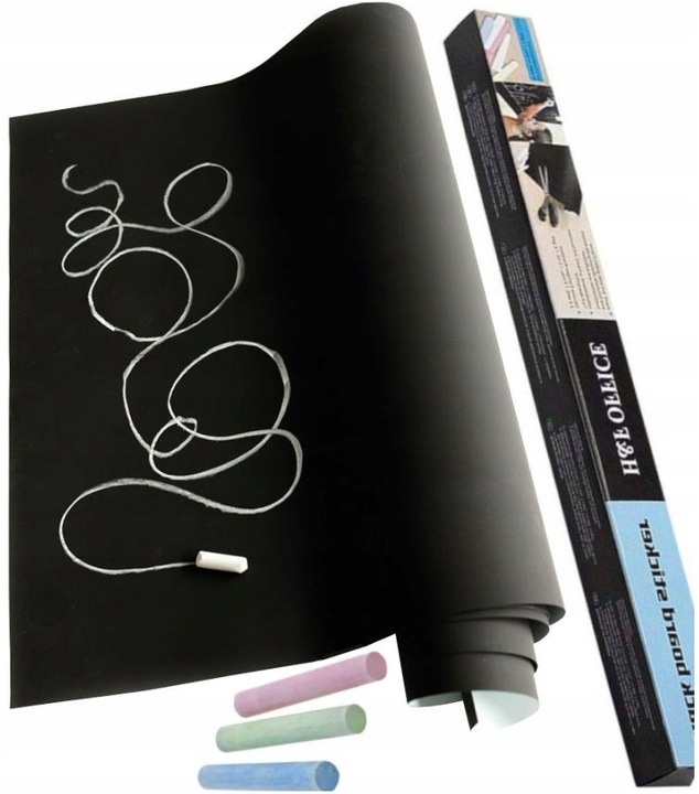 DUŻA SAMOPRZYLEPNA CZARNA TABLICA KREDOWA ŚCIANĘ PLUS KREDA TANI ZESTAW PRO