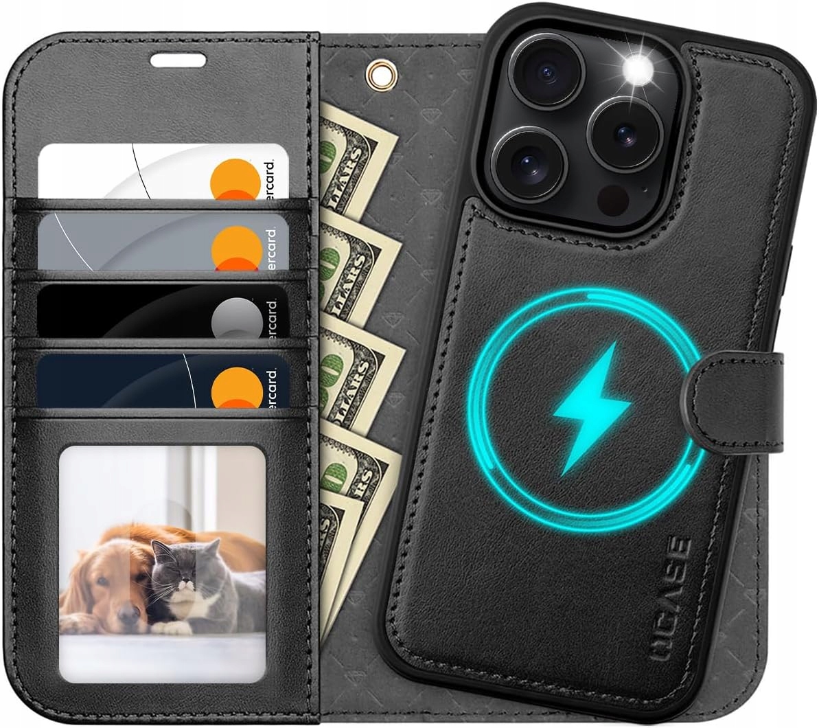 Ocase etui skórzane magsafe iPhone 16 Pro Max stojak 2w1 Rfid czarne