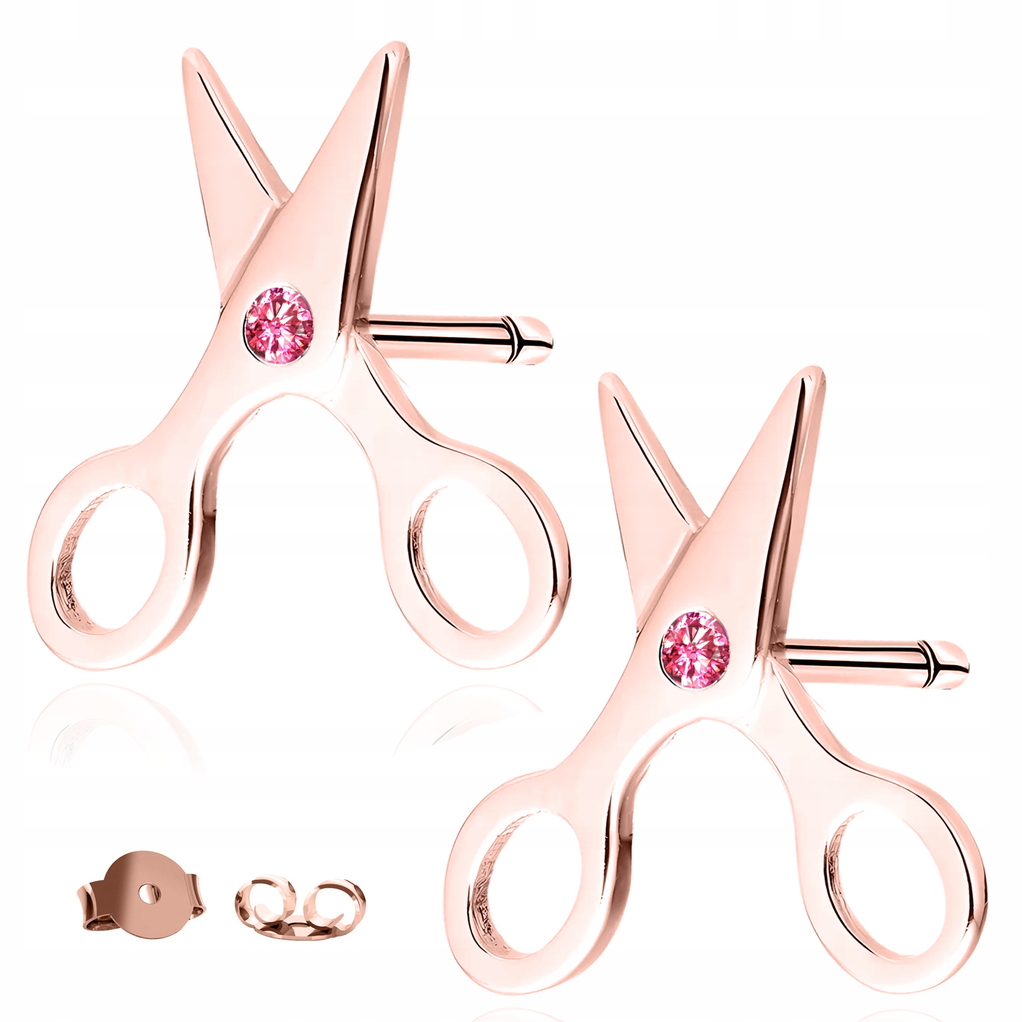 Růžové Náušnice Puzetky Nůžky s Červeným Očkem Nůžky Stříbro 925