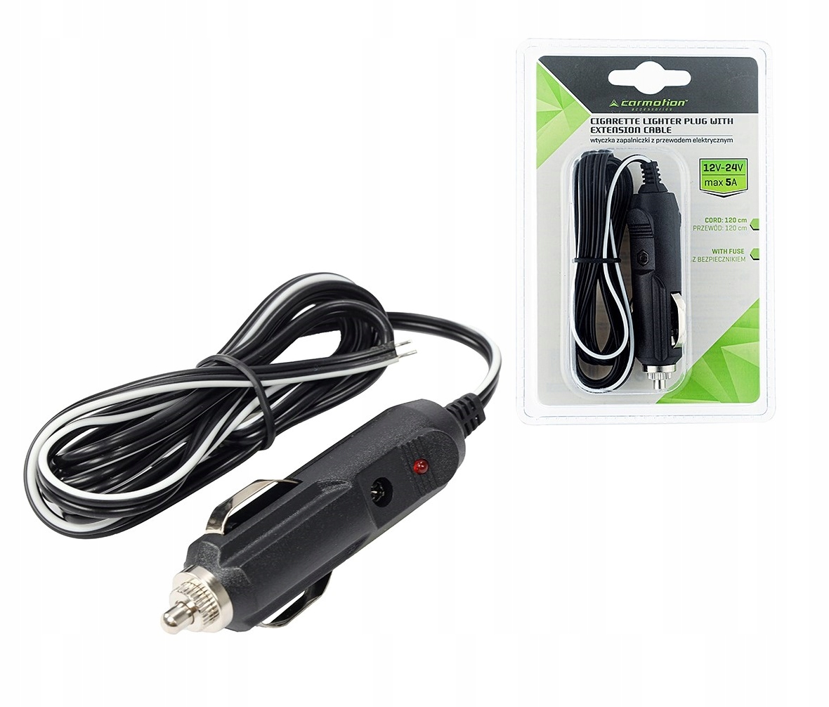 WTYCZKA WTYK GNIAZDA ZAPALNICZKI 12V 24V Z PRZEWODEM 120CM KABEL PRZEWÓD