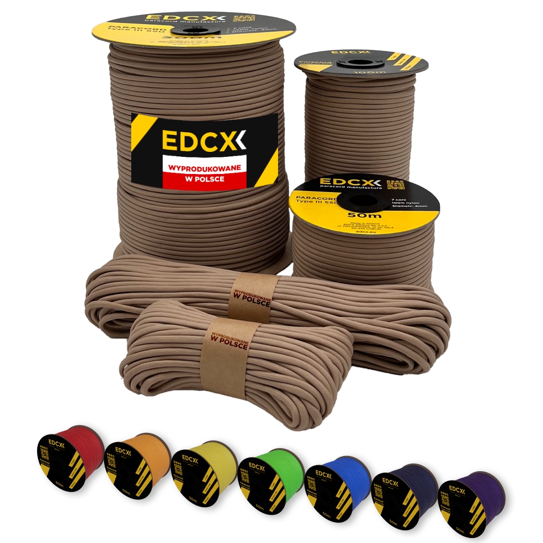 Linka Edcx 4mm Paracord 550 (Tan, 100 m) Wyprodukowane w Polsce