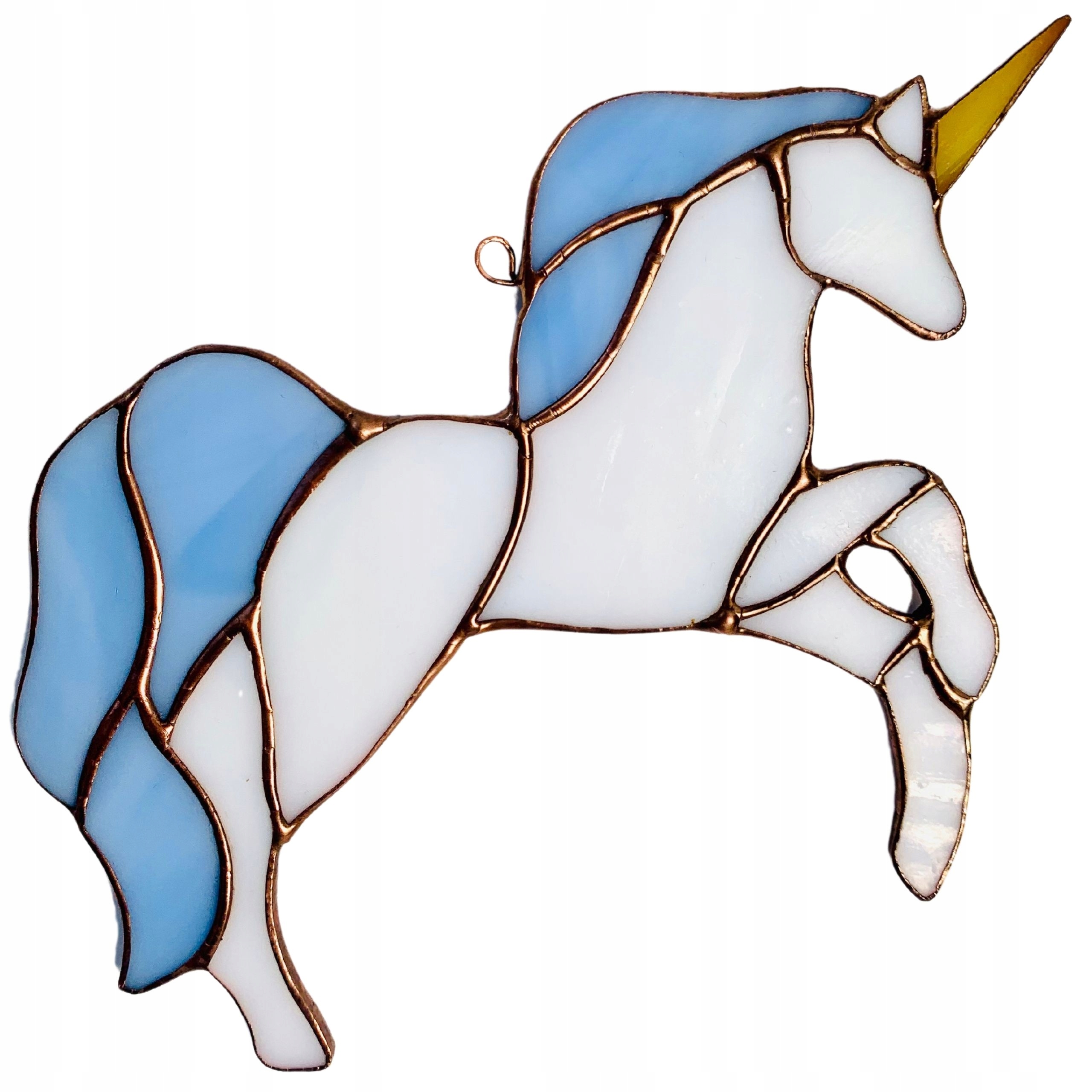 Vitráž modrý jednorožec dárek s motivem jednorožce Koník na dárek