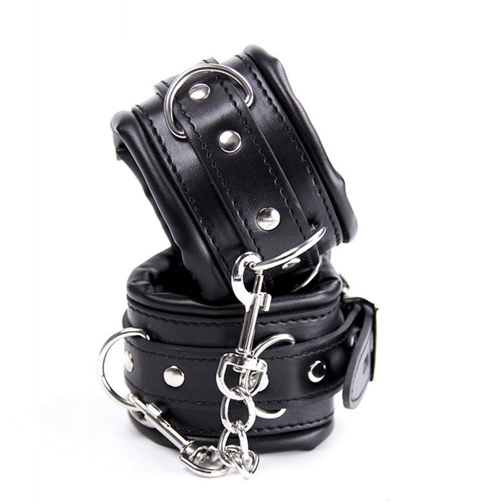 HANYI Czarny Skórzany Zestaw Kajdanek i Wiązań Bondage Dla Dorosłych — miniatura 2