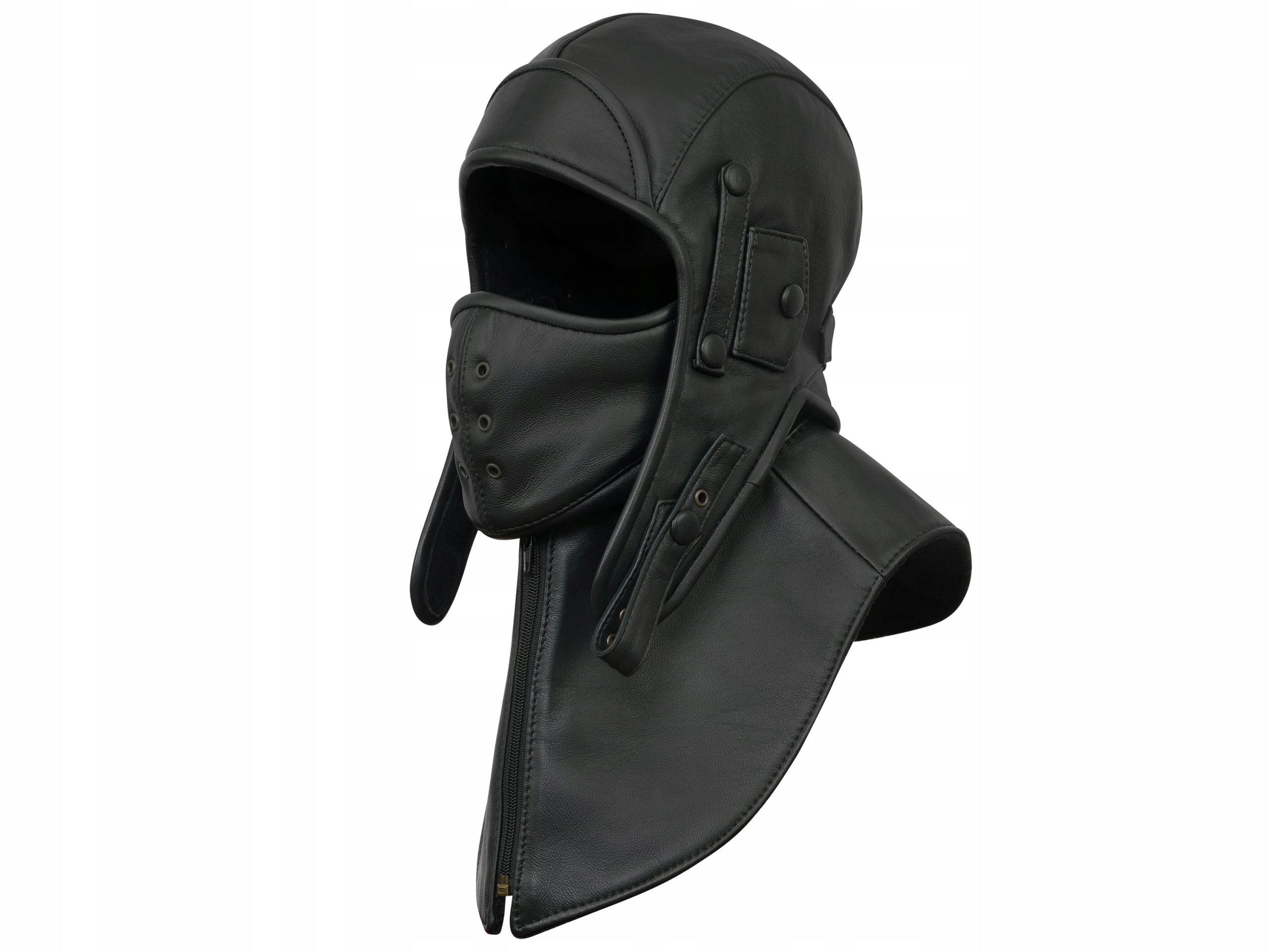 Czapka Pilotka Awiatorka Z Maską Z Daszkiem Czarna Skóra Naturalna 57 CM M