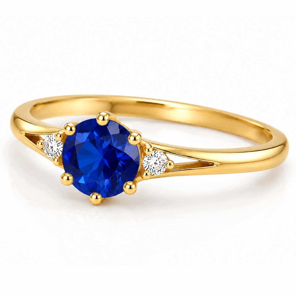 Prstýnek 585 Safír Zirkon Ručně Kovaný Elegantní VEL.16