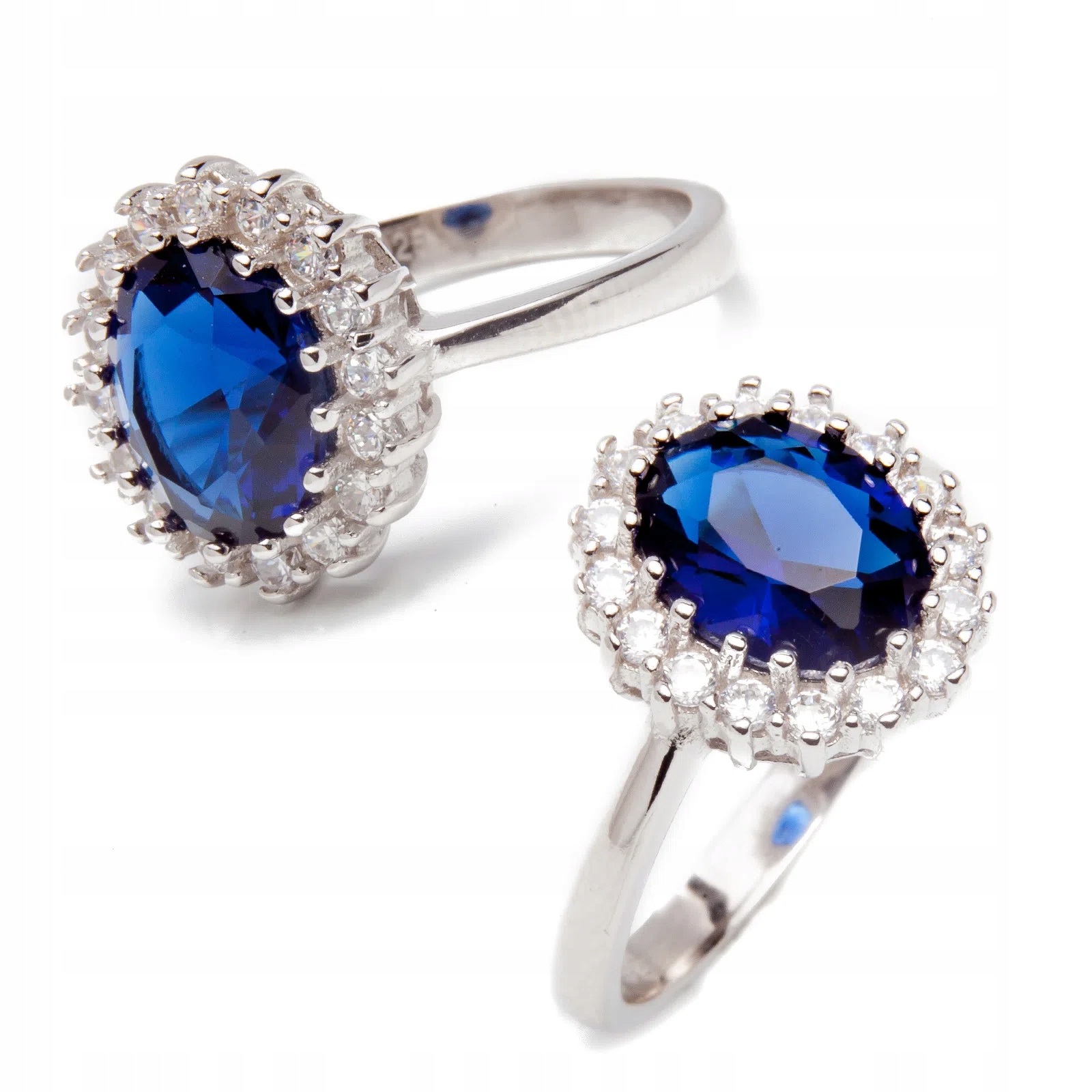 Stříbrný prstýnek 925 Oválný Modrý Zirkon