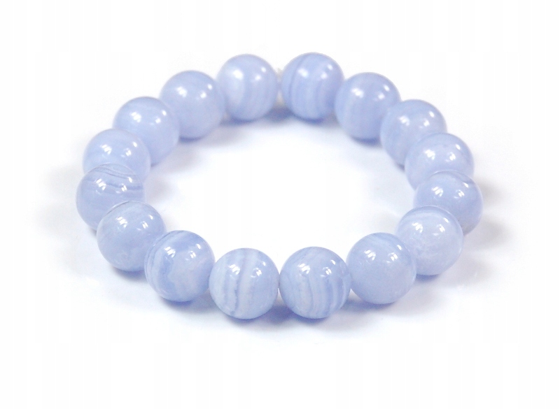 Náramek přírodní modrý Achát Chalcedon hladké kuličky 12 mm na gumičce
