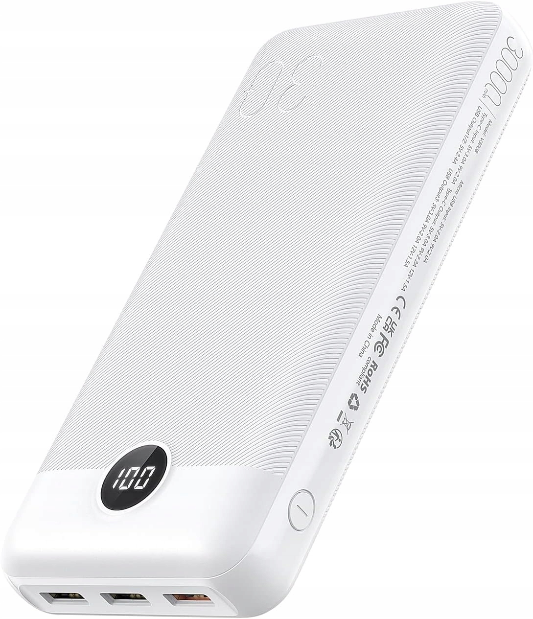 Power banka Veger V3008 30000mAh Qc 3.0 20W Bílá Pd Quick charge power usb