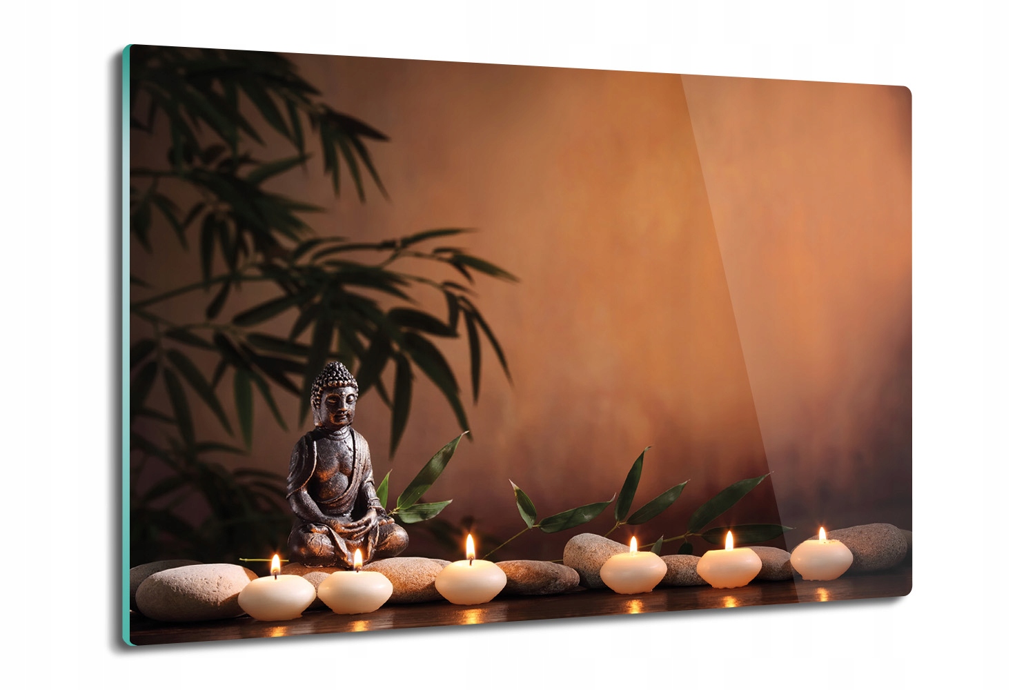skleněná deska jako dárek Buddha svíčky bambus 80x52