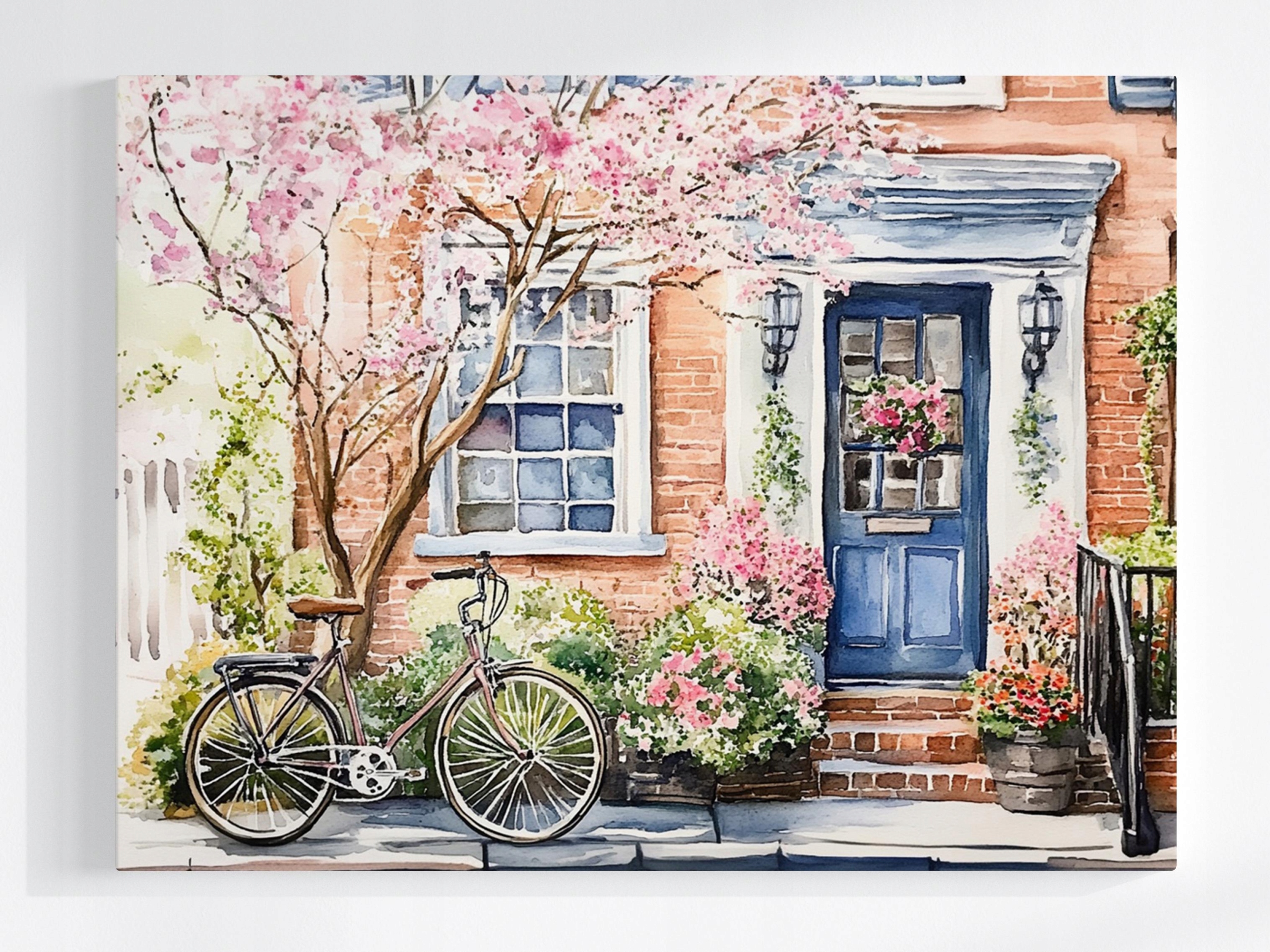 Obraz Na Plátně Canvas Město Ulice Kamenné Dveře Květiny Kolo 80x60