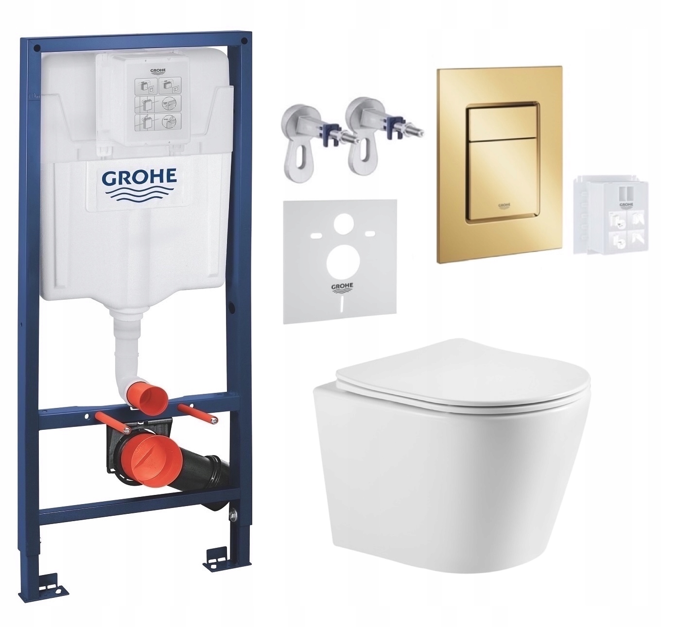 Wc rošt Grohe Rapid Sl s Wc misou Imprese Tornado a zlatým tlačidlom