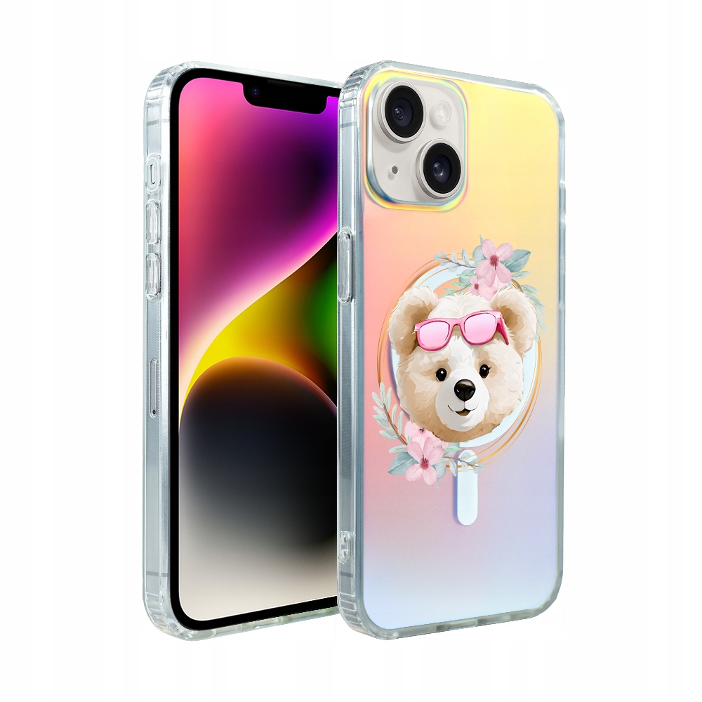 Pouzdro pro iPhone 14 Ibizu s MagSafe, měnící barvu, medvídek s květinami