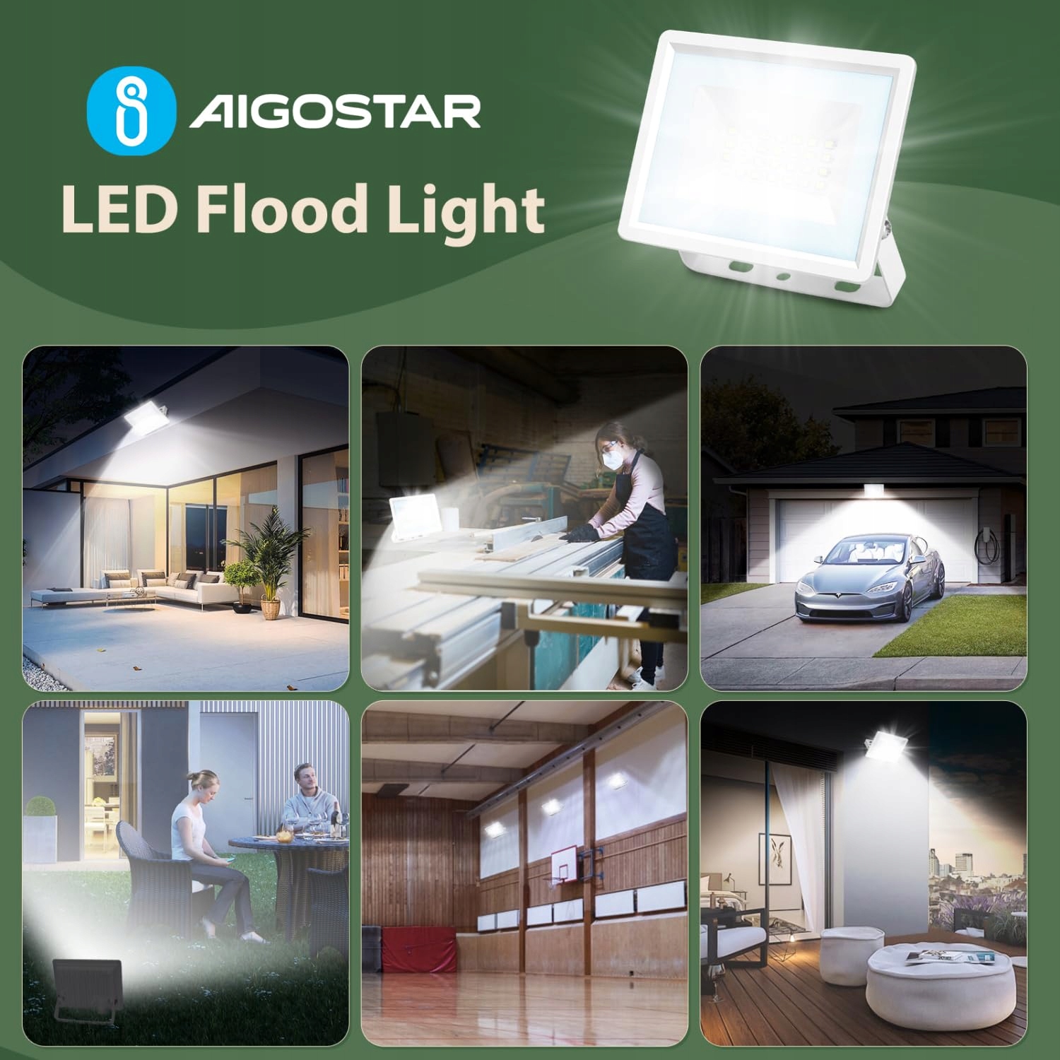 Reflektor Zewnętrzny Zimny Biały | 20W 1650LM IP65 Ogród Garaż AIGOSTAR — miniatura 5