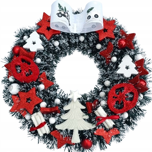 BOŻONARODZENIOWY WIANEK NA DRZWI WIENIEC ŚWIĄTECZNY STROIK 40 CM CZERWONY