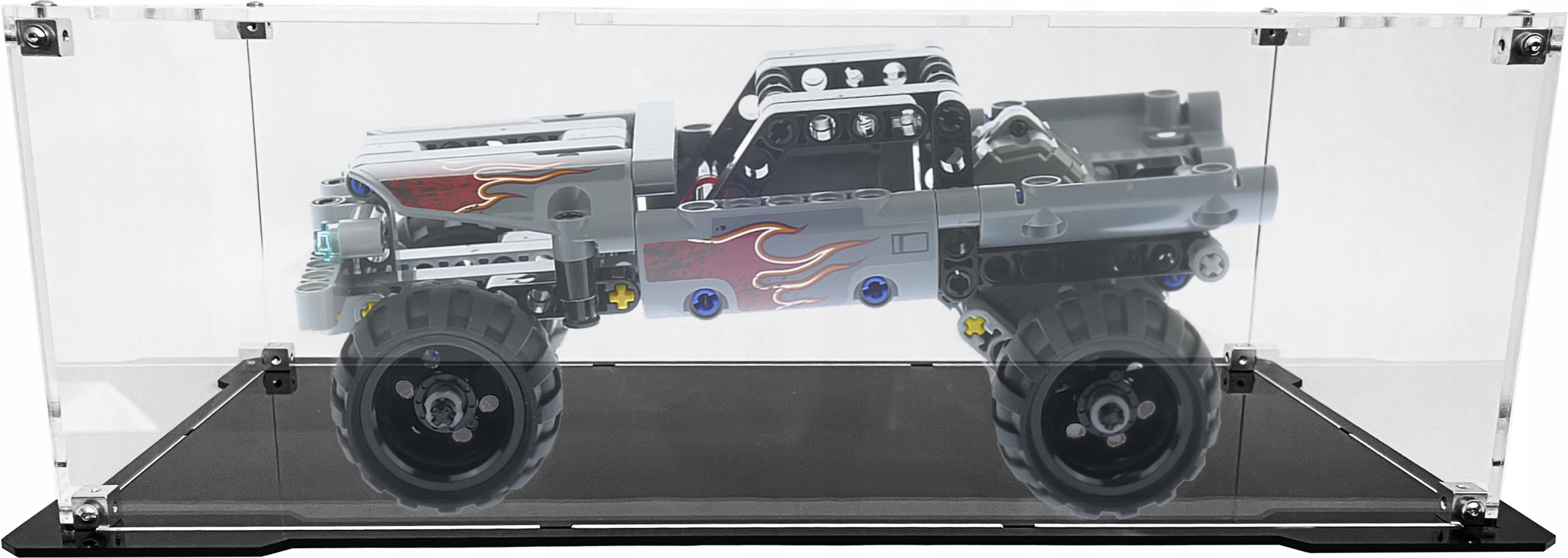 Vitrína s černou základnou pro stavebnici Lego 42090 Monster truck padouchů