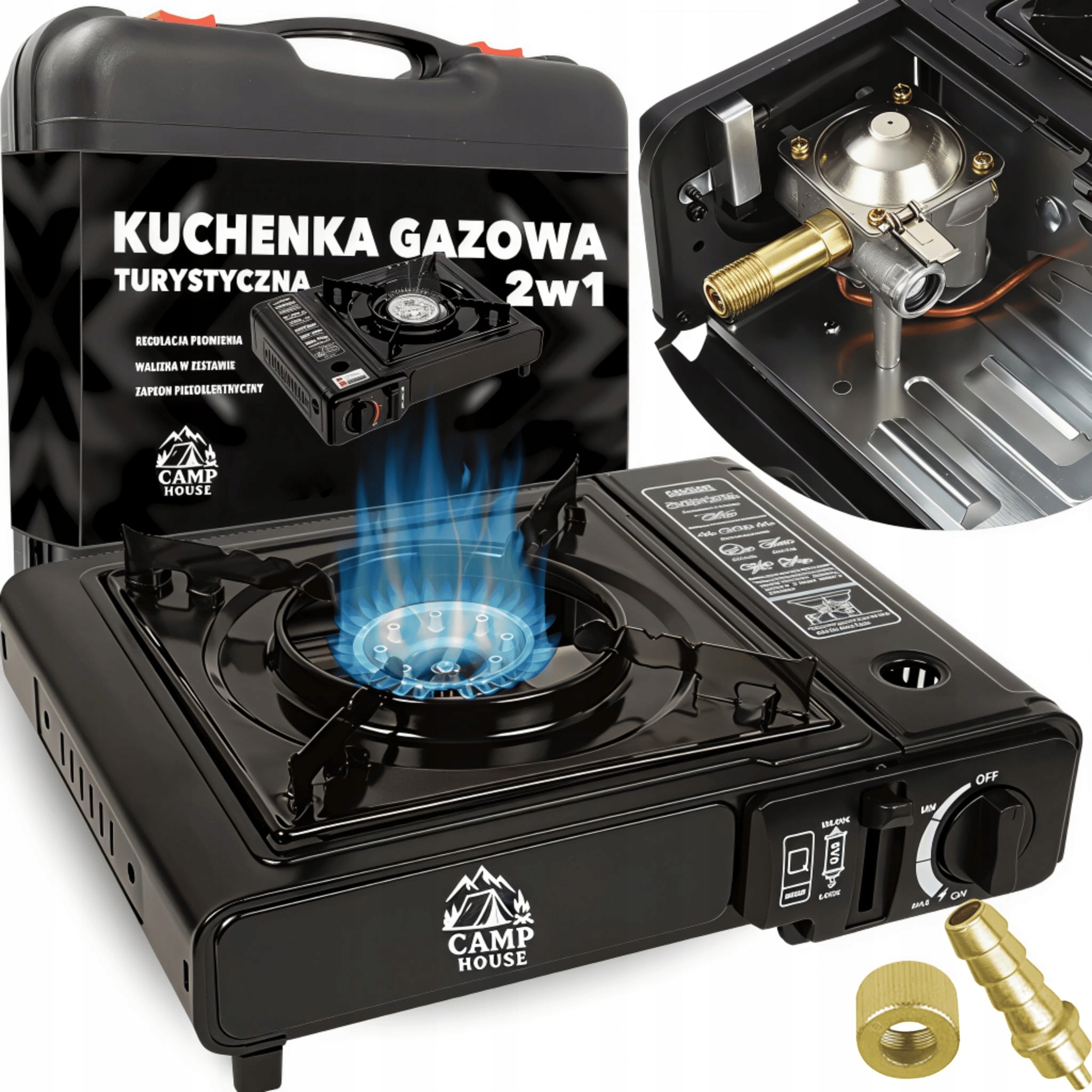 Kuchenka Gazowa Turystyczna Kempingowa Polowa Na Kartusze W Walizce 2w1